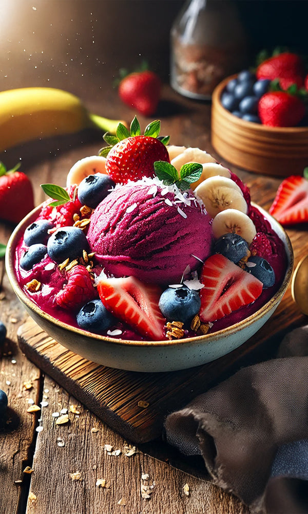 Açaí + Strawberry + Blueberry+ Banana Cream Sorbet Bowl Recipe