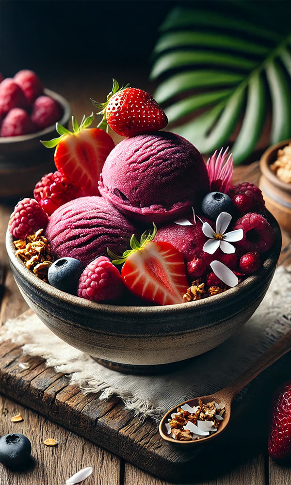 Açaí + Strawberry + Raspberry Cream Sorbet Bowl Recipe