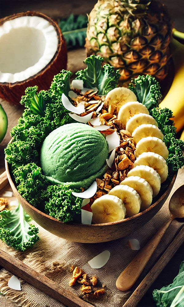 GREEN - Kale + Spinach + Mango + Coconut Cream Sorbet Bowl Recipe