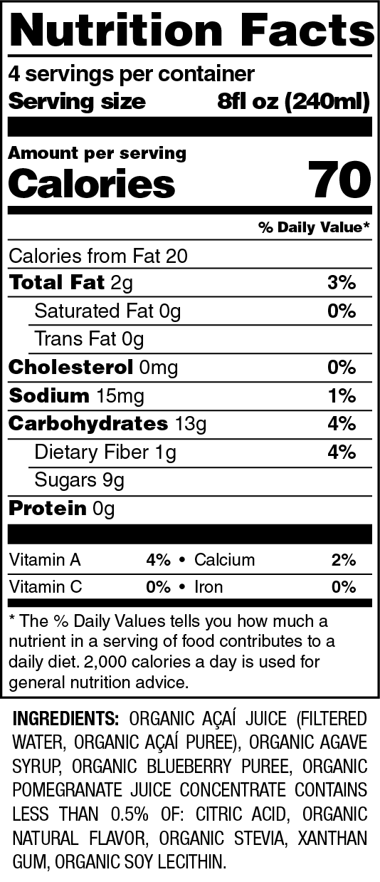 ORGANIC AÇAÍ + POMEGRANATE + BLUEBERRY JUICE (32 OZ)